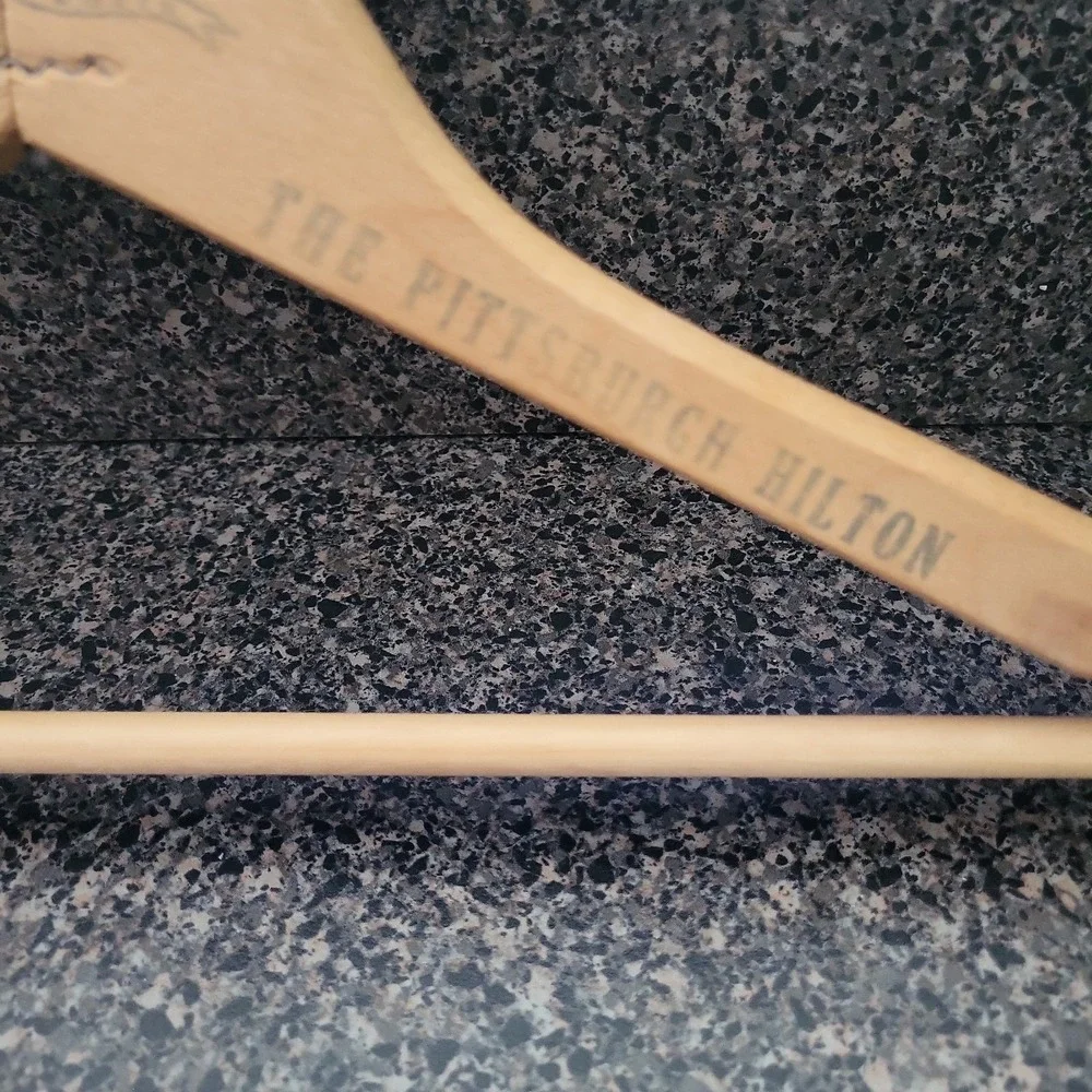 VINTAGE  Pittsburgh Hilton Hotel Clothes Hanger Wooden Unique Advertisement